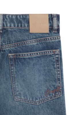 Jeans aus Vintage-Wash-Denim mit weitem Beinverlauf, Blau