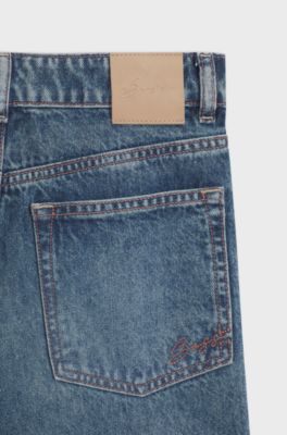 Wide-leg jeans in vintage-wash denim, Blue