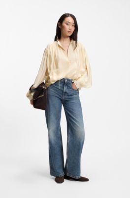 Wide-leg jeans in vintage-wash denim, Blue