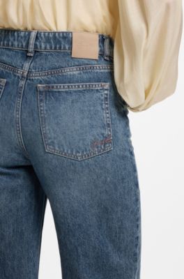 Wide-leg jeans in vintage-wash denim, Blue