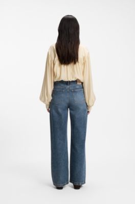 Wide-leg jeans in vintage-wash denim, Blue