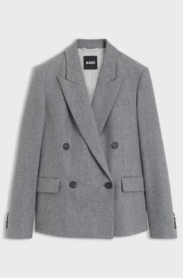 Double-breasted regular-fit blazer in melange flannel, Grey