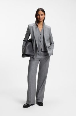 Double-breasted regular-fit blazer in melange flannel, Grey
