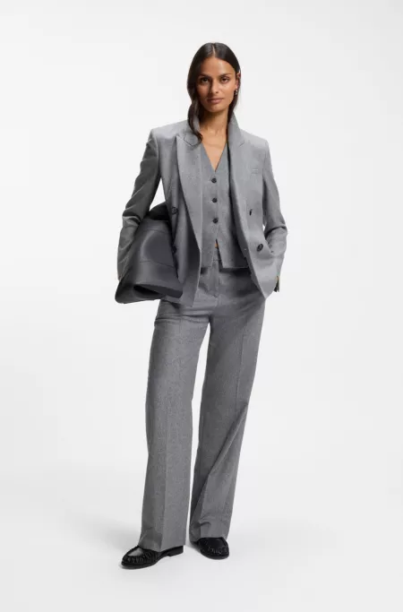 Double-breasted regular-fit blazer in melange flannel