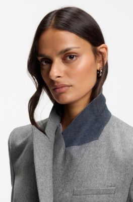 Double-breasted regular-fit blazer in melange flannel, Grey