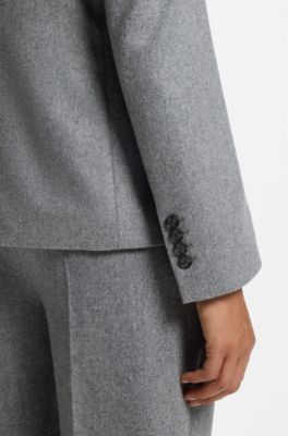 Double-breasted regular-fit blazer in melange flannel, Grey