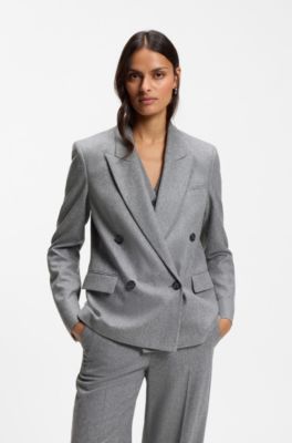 Double-breasted regular-fit blazer in melange flannel, Grey