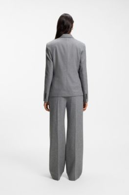 Double-breasted regular-fit blazer in melange flannel, Grey