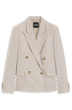 Double-breasted regular-fit blazer in melange flannel