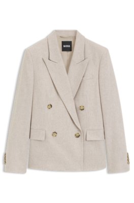 Boss Donna Colore Neutro Blazer Doppiopetto Regular-Fit In Flanella Mélange
