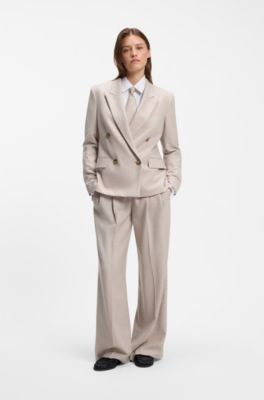 Double-breasted regular-fit blazer in melange flannel, Natural