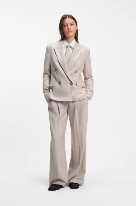 Double-breasted regular-fit blazer in melange flannel