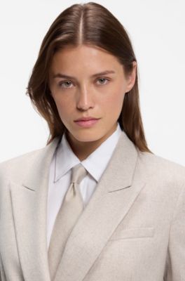 Double-breasted regular-fit blazer in melange flannel, Natural