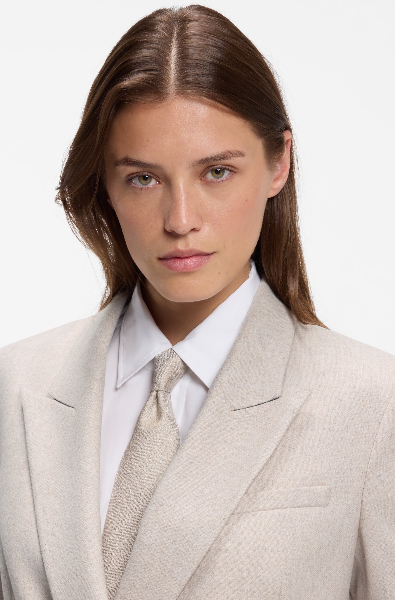 Boss Double-breasted regular-fit blazer in melange flannel dam – bild 3