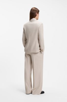 Double-breasted regular-fit blazer in melange flannel, Natural