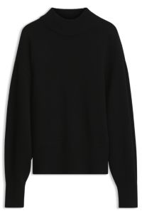 Relaxed-fit knitted sweater with mock neckline, Black
