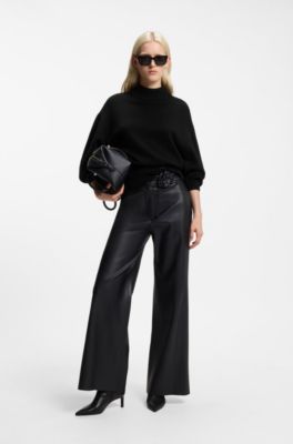 Relaxed-fit knitted sweater with mock neckline, Black
