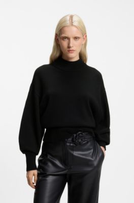 Relaxed-fit knitted sweater with mock neckline, Black