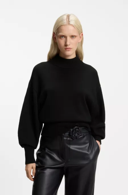Relaxed-fit knitted sweater with mock neckline