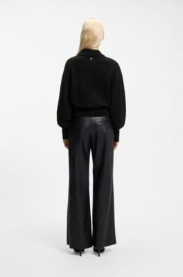 Relaxed-fit knitted sweater with mock neckline, Black