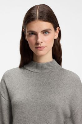 Relaxed-fit knitted sweater with mock neckline, Grey