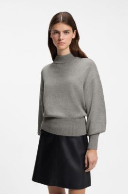 Relaxed-fit knitted sweater with mock neckline, Grey