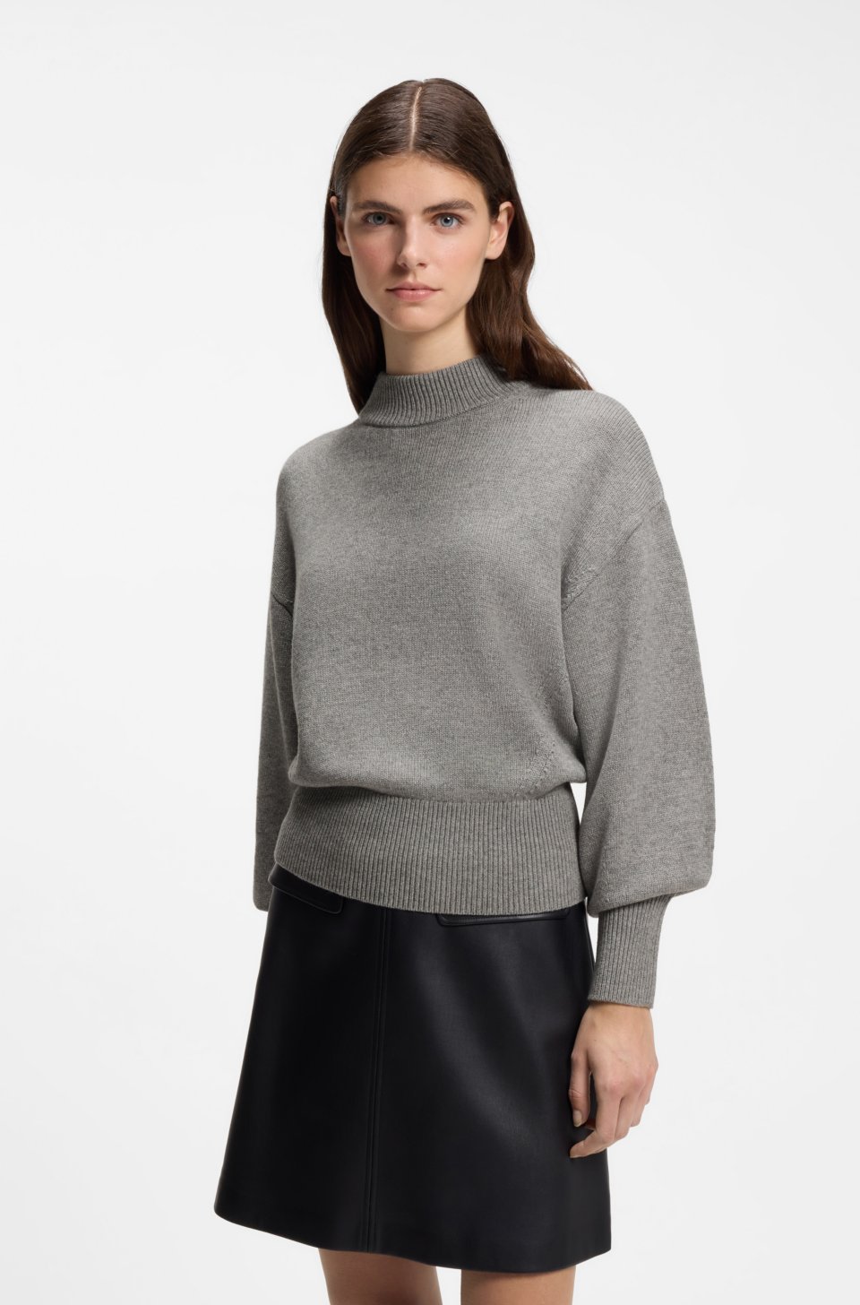 Relaxed-fit knitted sweater with mock neckline