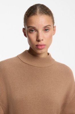 Hugo Relaxed-fit knitted sweater with mock neckline stickade tröjor dam – bild 3