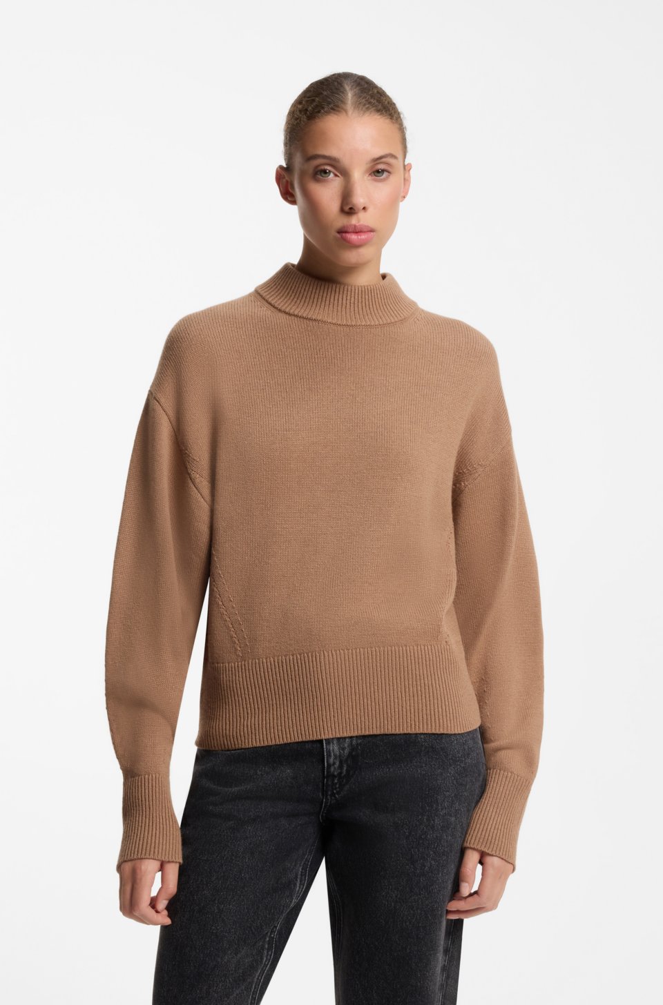Relaxed-fit knitted sweater with mock neckline