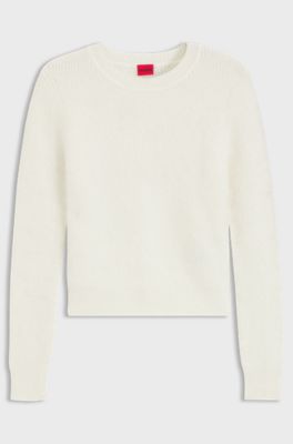 Herringbone-knit sweater with stacked-logo rivet, Natural