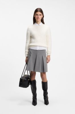 Herringbone-knit sweater with stacked-logo rivet, Natural