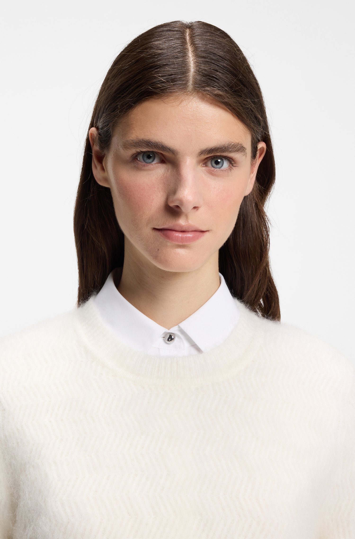 Hugo Herringbone-knit sweater with stacked-logo rivet stickade tröjor – bild 3