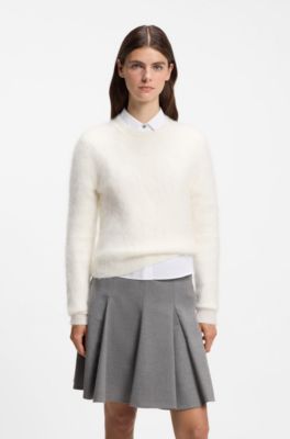 Herringbone-knit sweater with stacked-logo rivet, Natural