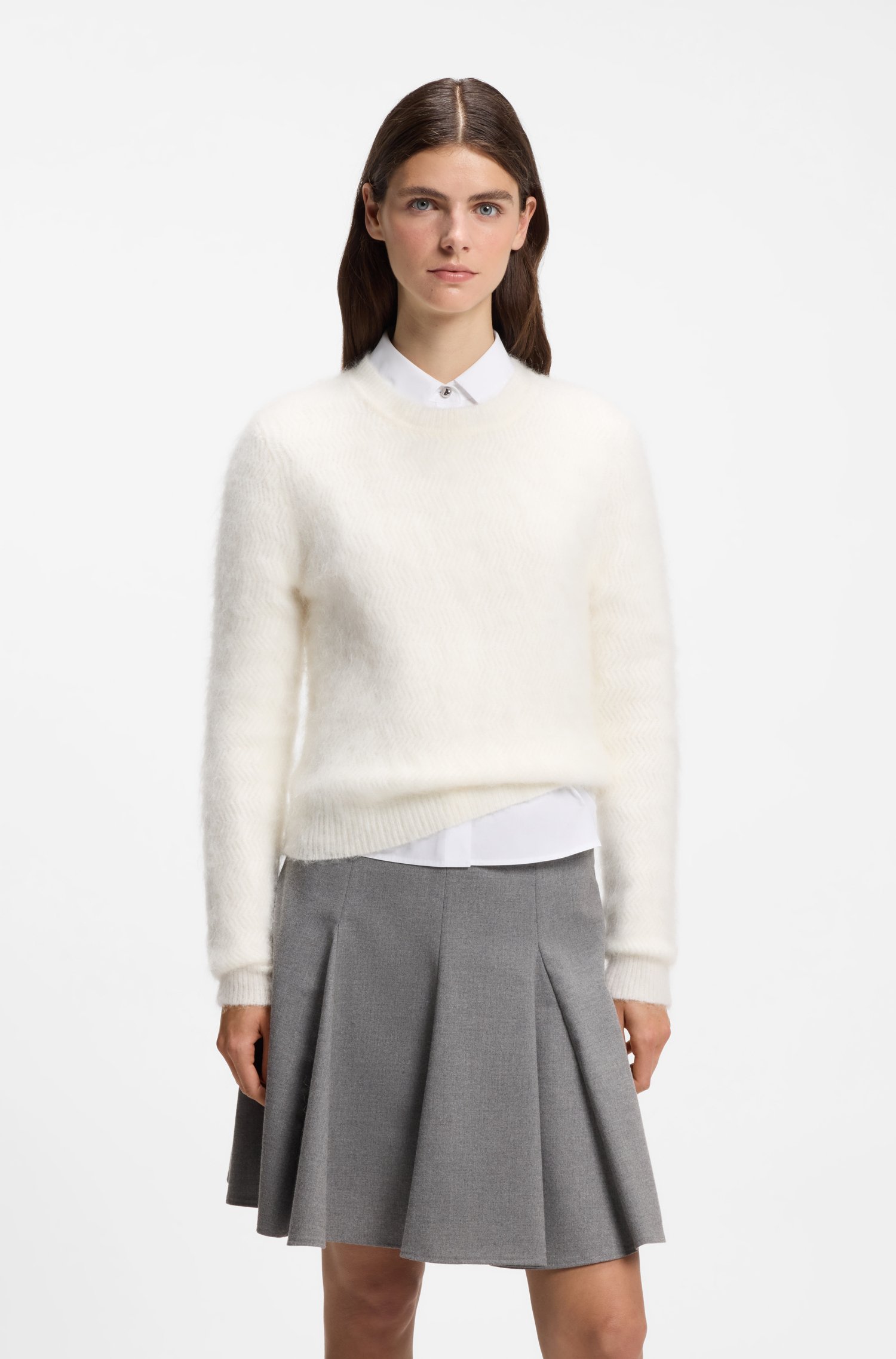 Hugo Herringbone-knit sweater with stacked-logo rivet stickade tröjor