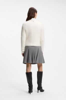 Herringbone-knit sweater with stacked-logo rivet, Natural