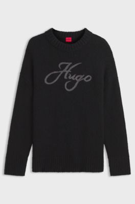 Oversize-fit alpaca-blend sweater with script logo, Black