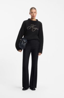 Oversize-fit alpaca-blend sweater with script logo, Nero