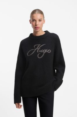 Oversize-fit alpaca-blend sweater with script logo, Black