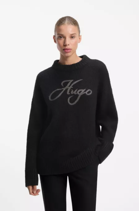 Oversize-fit alpaca-blend sweater with script logo