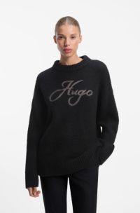 Oversize-fit alpaca-blend sweater with script logo, Black