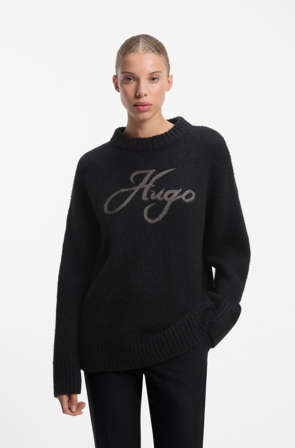 Oversize-fit alpaca-blend sweater with script logo