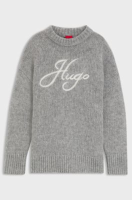 Oversize-fit alpaca-blend sweater with script logo, Grey