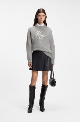 Oversize-fit alpaca-blend sweater with script logo, Grey