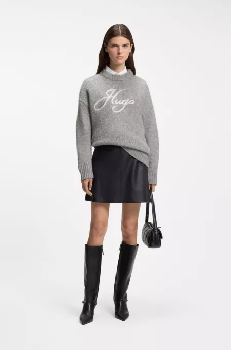 Oversize-fit alpaca-blend sweater with script logo