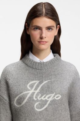 Oversize-fit alpaca-blend sweater with script logo, Grey