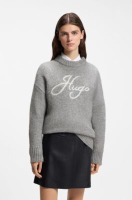 Oversize-fit alpaca-blend sweater with script logo, Gr&aring;