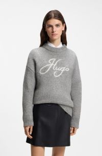 Oversize-fit alpaca-blend sweater with script logo, Grey