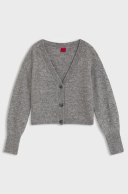 Relaxed-fit cardigan with textured wool, Light Grey