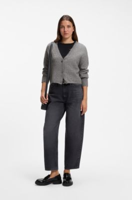 Relaxed-fit cardigan with textured wool, Light Grey