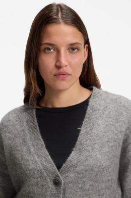 Relaxed-fit cardigan with textured wool, Light Grey